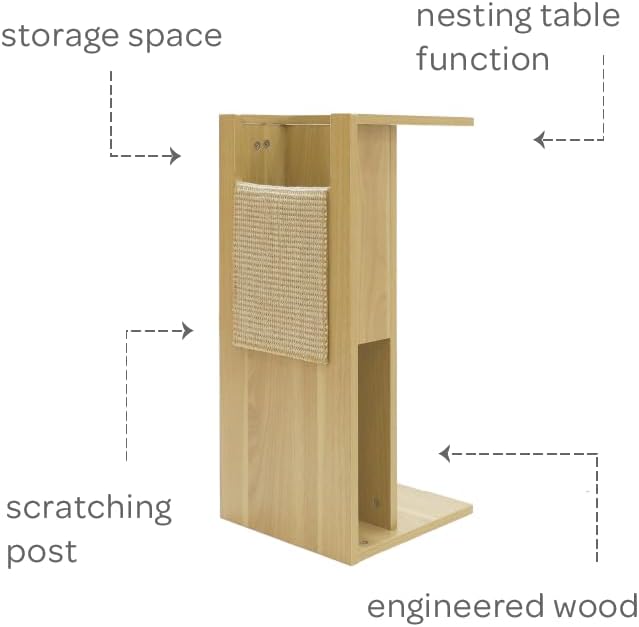 4 Cats & Dogs Jewl Nesting Table – Multi-Function Cat Scratcher with Replaceable Sisal Post, Storage & Compact Coffee Table – Durable Engineered Wood, Modern Design for Home & Pet Comfort – Oak