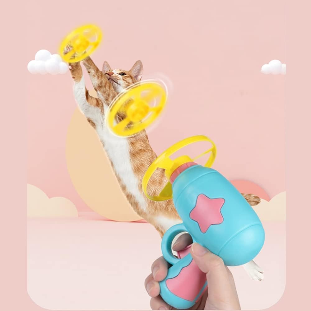 LAPOHI 14 PCS Cat Fetch Toy with Colorful Flying Propellers Set, Cat Playing Tracking Interactive Toys for Kitten Chasing Training Hunting