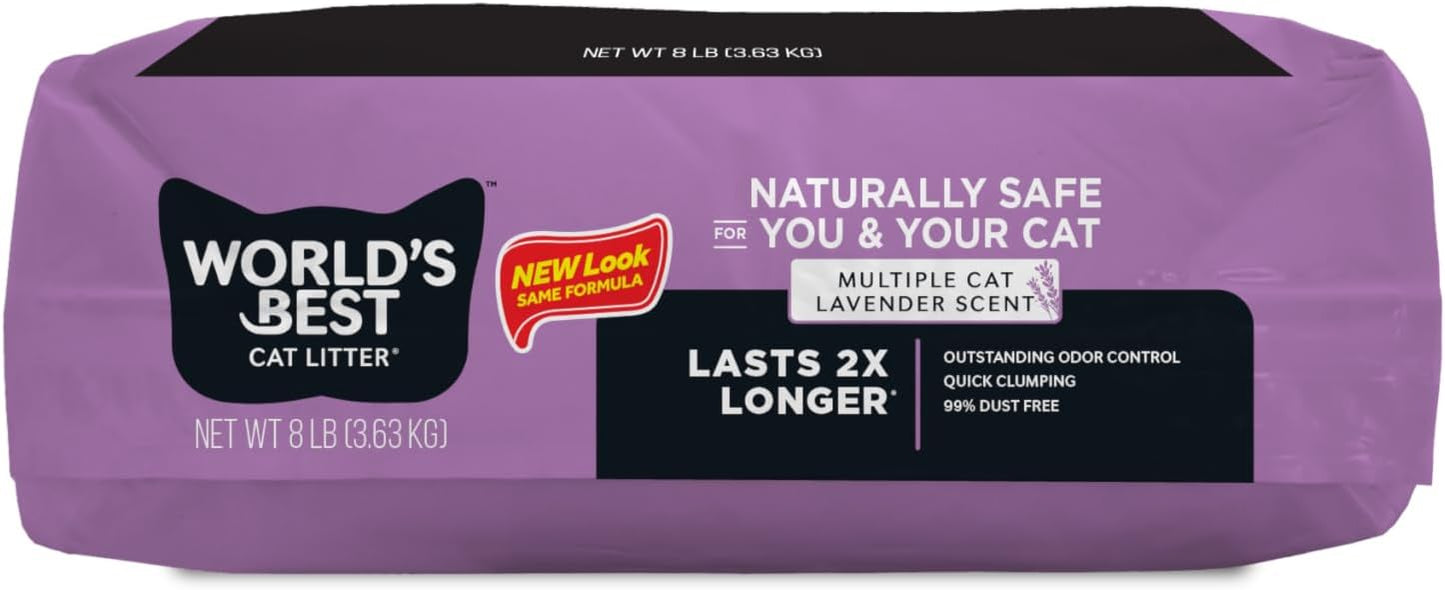 WORLD'S BEST CAT LITTER Multiple Cat Lavender Scented 8-Pounds - Natural Ingredients, Quick Clumping, Flushable, 99% Dust Free & Made in USA - Calming Fragrance & Long-Lasting Odor Control