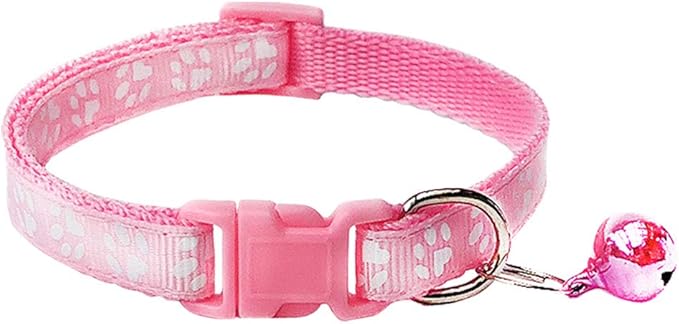 CHBORCHICEN 2-Pack Footprint & Reflective Cat Collar with Bell Basic Dog Cat Collar Buckle Adjustable Polyester Cat Dog Collar or Seatbelts (X-Small, Pink)