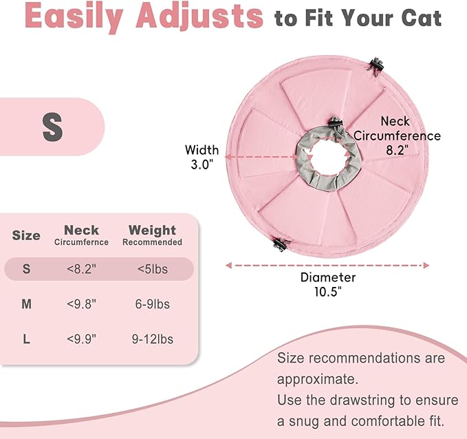 Cat Cone Collar Soft, Adjustable Elizabethan Collar for Cats to Stop Licking, Comfortable Lightweight Kitten Cone for Wound Healing and Surgery Recovery, Pink S