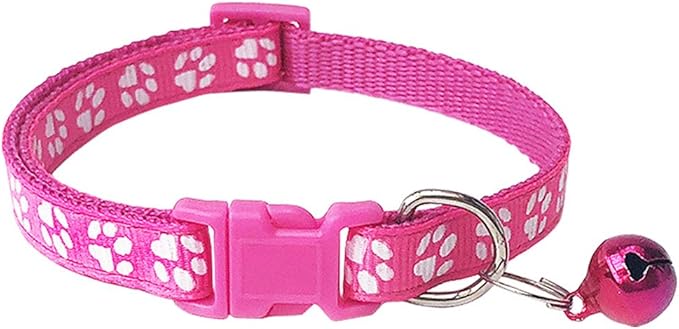 CHBORCHICEN 2-Pack Footprint & Reflective Cat Collar with Bell Basic Dog Cat Collar Buckle Adjustable Polyester Cat Dog Collar or Seatbelts (X-Small, Rose)