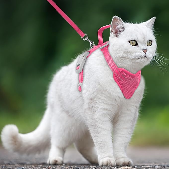 Cat Harness and Leash Set Escape Proof for Kitten Walking, Soft Adjustable Top Handle Vest Harnesses for Cats, Easy Control Breathable Reflective Small Medium Large, Pink, XS