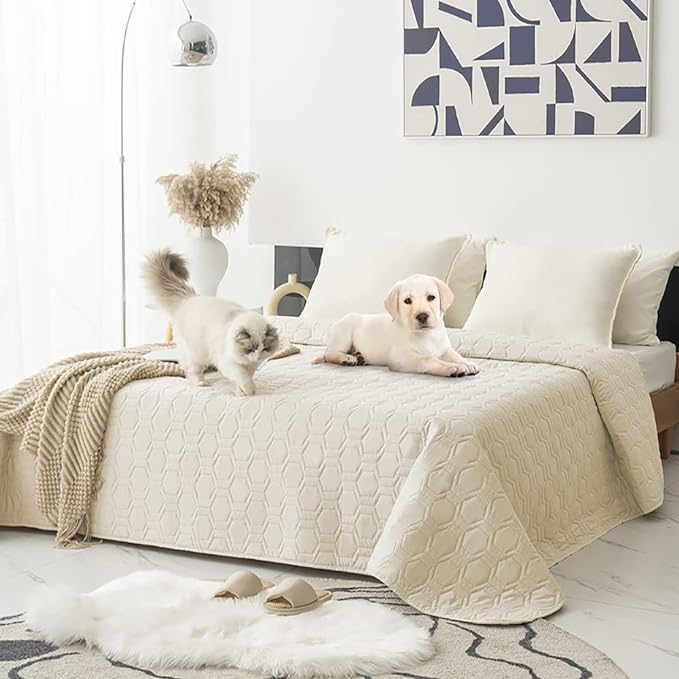 Waterproof and Anti-Slip Dog Bed Cover and Pet Blanket Sofa Pet Bed Mat ,car Incontinence Mattress Protectors Furniture Couch Cover for Most Cats Dogs, Pets(68x82- Ivory)