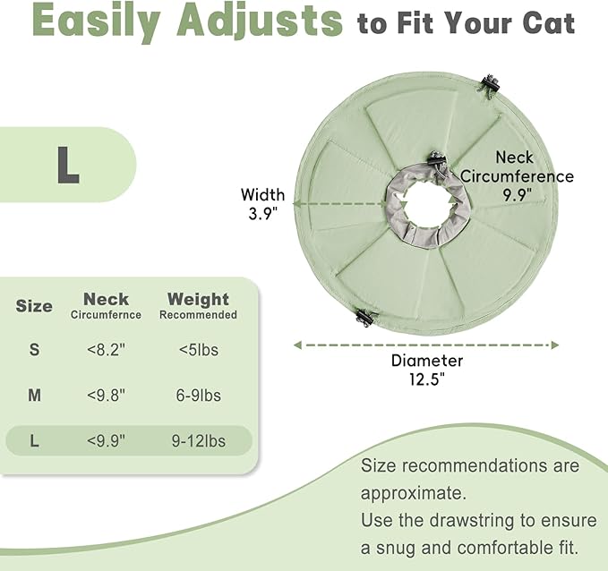 Cat Cone Collar Soft, Adjustable Elizabethan Collar for Cats to Stop Licking, Comfortable Lightweight Kitten Cone for Wound Healing and Surgery Recovery,Green,L