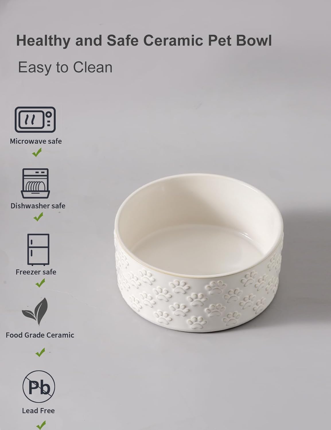 UBEE Ceramic Dog Bowl Set of 2, 5.1 inch Dog Dish Food Bowl with Paw Pattern, Pet Food Water Dish Feeding for Small Dogs and Large Cat, White