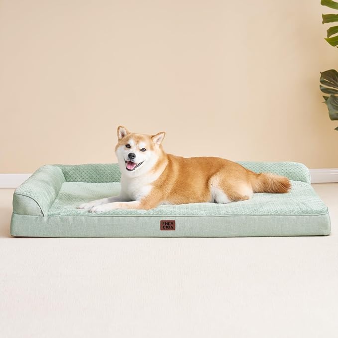 EHEYCIGA Memory Foam Dog Bed Medium Sized Dogs, Waterproof Dog Bed Orthopedic with Washable Removable Cover, Non-Slip Pet Bed Couch for Crate, 30x20x6 Inches, Greyish Green