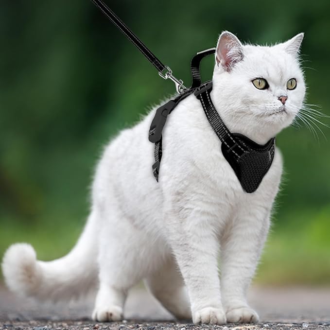 Cat Harness and Leash Set Escape Proof for Kitten Walking, Soft Adjustable Top Handle Vest Harnesses for Cats, Easy Control Breathable Reflective Small Medium Large, Black, XS
