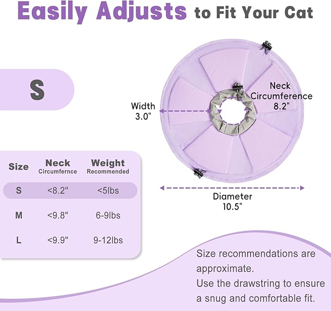 Cat Cone Collar Soft, Adjustable Elizabethan Collar for Cats to Stop Licking, Comfortable Lightweight Kitten Cone for Wound Healing and Surgery Recovery,Purple S