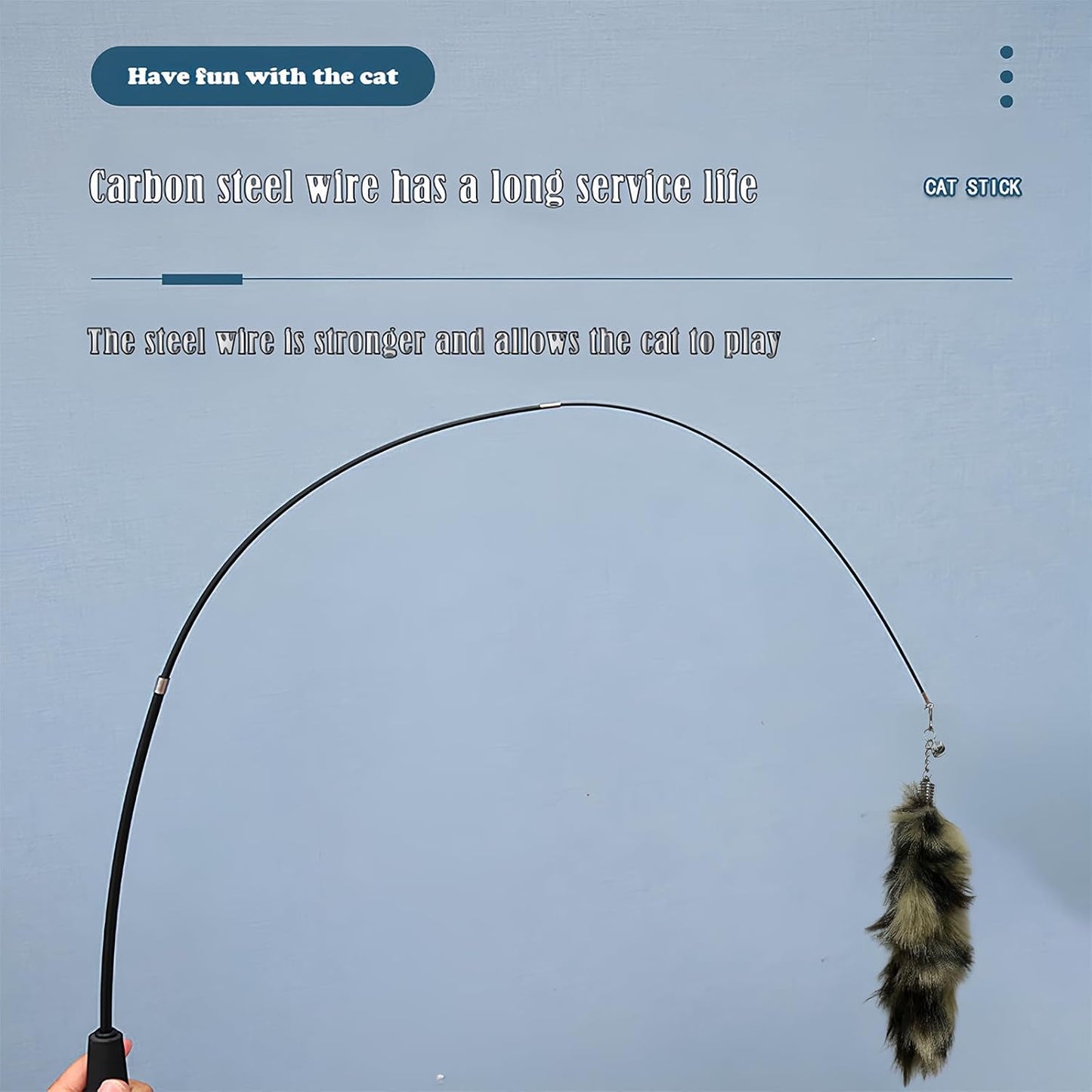 Interactive Cat Wand Toy with Cat Dancer, Retractable Feather Fox Tail Teaser for Indoor Cats, Enrichment Play Kittens to Senior Cats(Moon Grey)