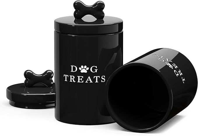 Barnyard Designs Large Dog Treat Container Airtight with Lid, Cute Rustic Ceramic Dog Treat Storage Jar for Kitchen Counter (Black)