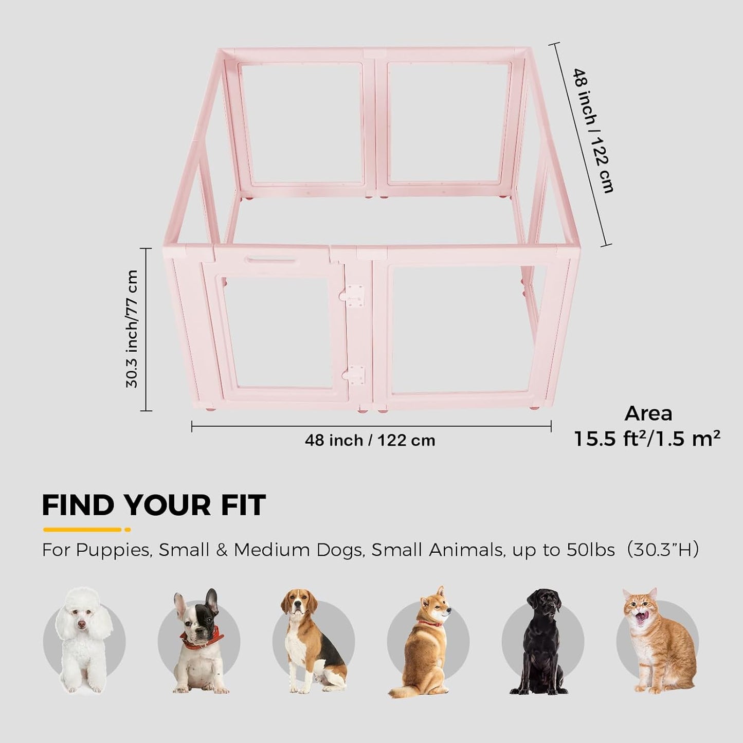Clear Acrylic Plastic Dog Playpen - Clear Dog Play Pen - Easy Assemble Acrylic Dog Playpen - Puppy Playpen, Cat Playpen, Small Animal Playpen, Dog Play Pen Indoors (Pink-30.3" H, 8PCS)