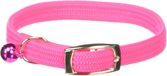 Kool Kat Elastic Cat Safety Collar with Bell, Neon Pink, 12"