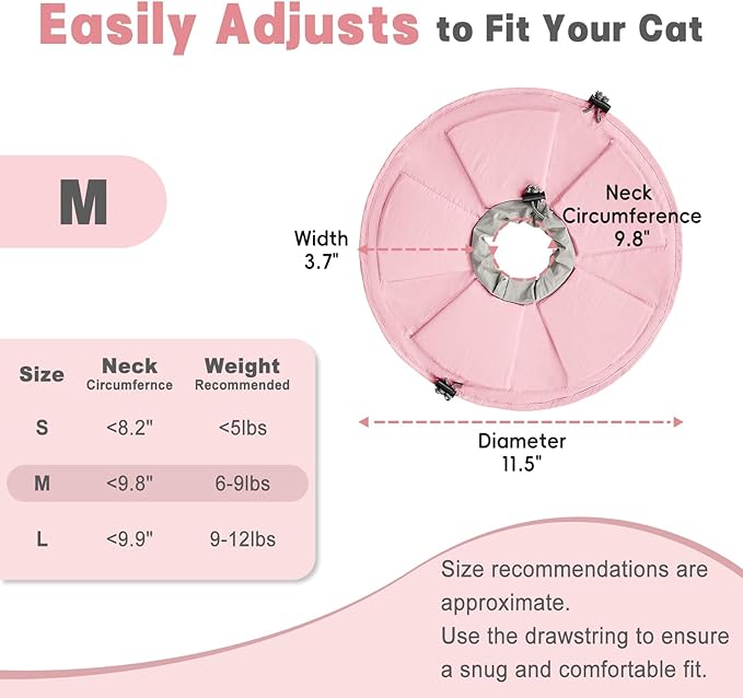 Cat Cone Collar Soft, Adjustable Elizabethan Collar for Cats to Stop Licking, Comfortable Lightweight Kitten Cone for Wound Healing and Surgery Recovery,Pink,M