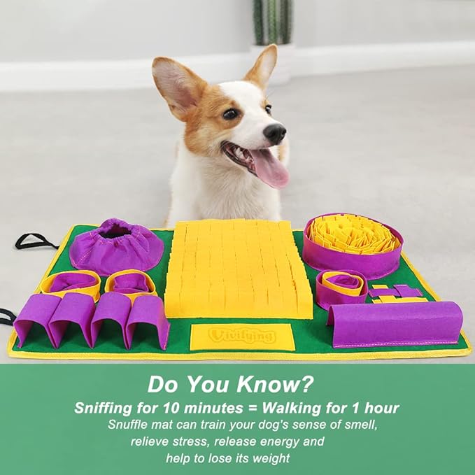 Vivifying Snuffle Mat for Dogs, Interactive Dog Puzzle Toys for Boredom and Mental Stimulation, Sniff Mat Helps Puppy and Cats Slow Eating and Keep Busy