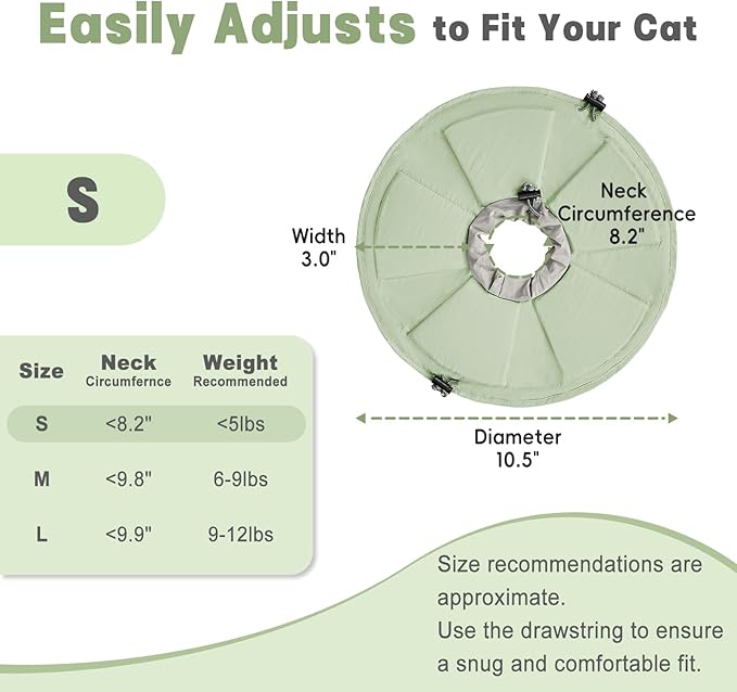 Cat Cone Collar Soft, Adjustable Elizabethan Collar for Cats to Stop Licking, Comfortable Lightweight Kitten Cone for Wound Healing and Surgery Recovery,Green,S