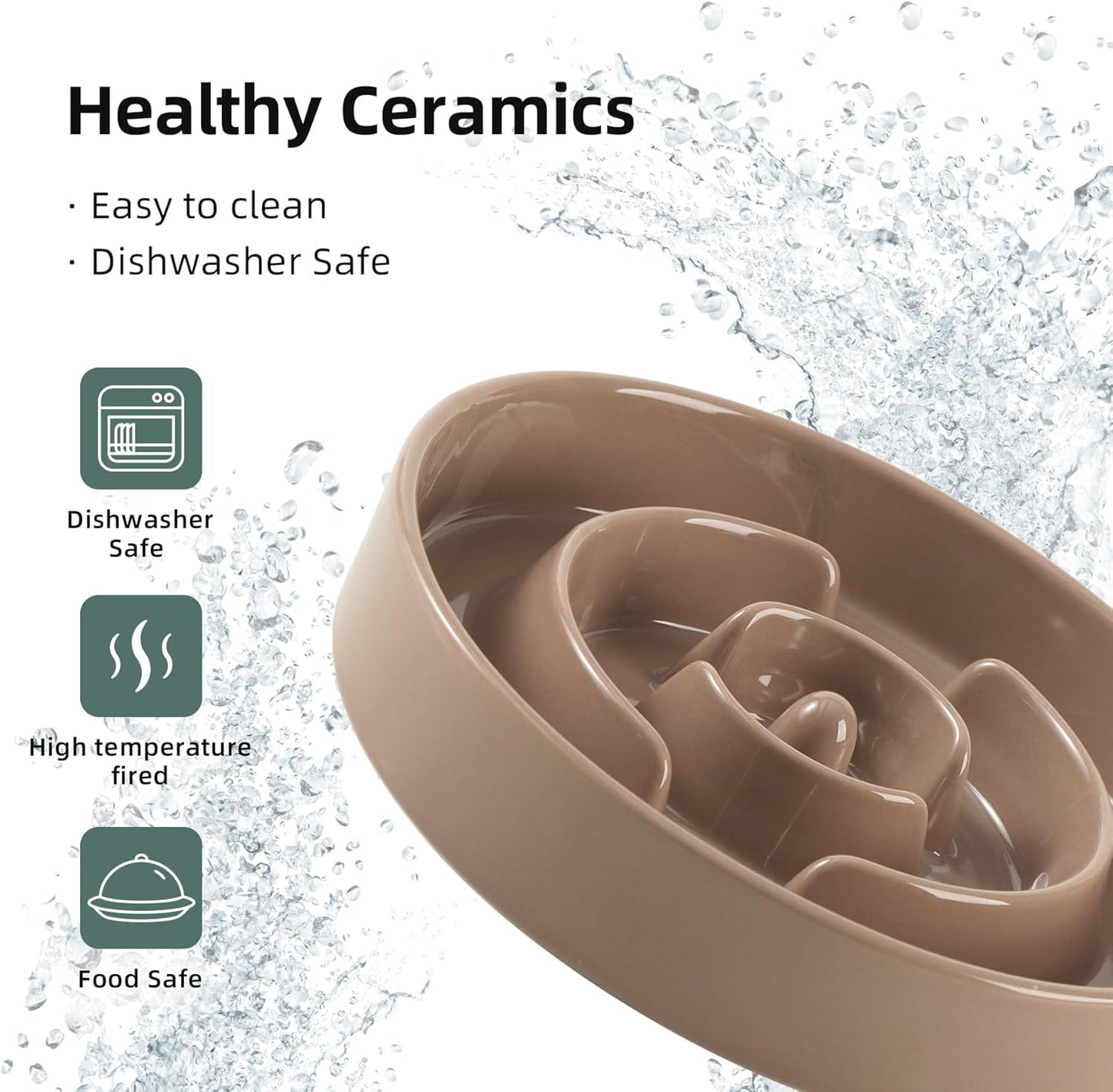 8.2inch Ceramic Slow Feeder Dog Bowl for Medium and Large Breed, Puzzle Dog Food Dish, Anti-Gulping, Pet Slow Feeder, Stop Bloat, Preventing Choking (Single Bowl-Brown Coffee)