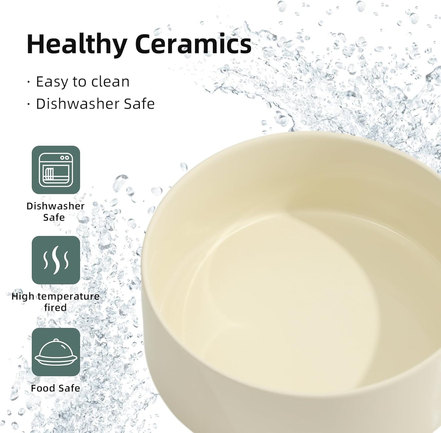 Ceramic Elevated Cat Food and Water Bowl, Kitty Bowl, Raised Cat Dish, Pet Feeder (5.1 in,1 x Beige + Stand)