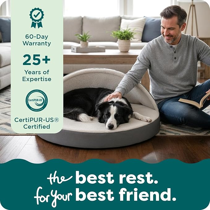 Furhaven 44" Round Orthopedic Dog Bed for Large Dogs w/ Removable Washable Cover, For Dogs Up to 80 lbs - Sherpa & Suede Snuggery - Espresso, 44-inch