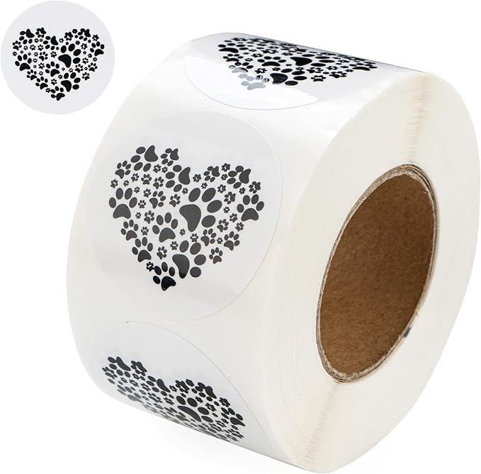 250 Black Paw Print Heart-Shaped Stickers for Animal Causes - Stickers for Pet Lovers, Pet Businesses, Animal Clinics, Labels, Scrapbooks and More!