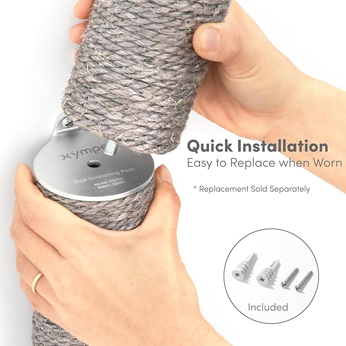 34" Wall Mounted Cat Scratcher, Sisal Scratching Post - Grey