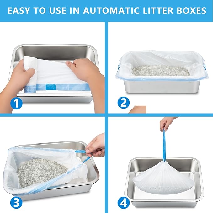 Replacement Waste Bags for Self Cleaning Litter Box, Heavy-Duty Dual Drawstring Trash Bags, 21.7"x11", Leak & Tear-Resistant, Trash Bags for Cat Litter Box Drawers, 6 Rolls (120 Bags)