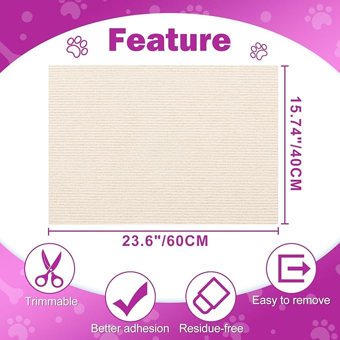 23.6x15.8 Cat Wall Scratcher Mat with Nano Tape,Anti Cats Scratch Furniture Couch Carpet Corner Protector for Indoor,Trimmable Cat Scratching Pad Board Sofa Replacement