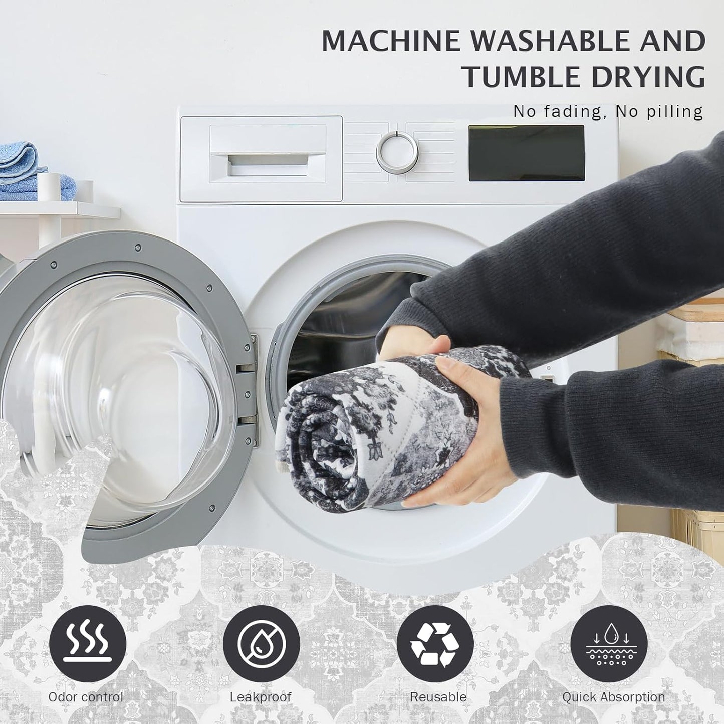 IEUUMLER Washable Pee Pads for Dogs, 2 Pack Reusable Pee Pads for Dogs Non-Slip Grip, Super Absorbent Waterproof Puppy Pads for Potty Training, Playpen, Crate, Whelping Box EU011 Black Grey, 48x48