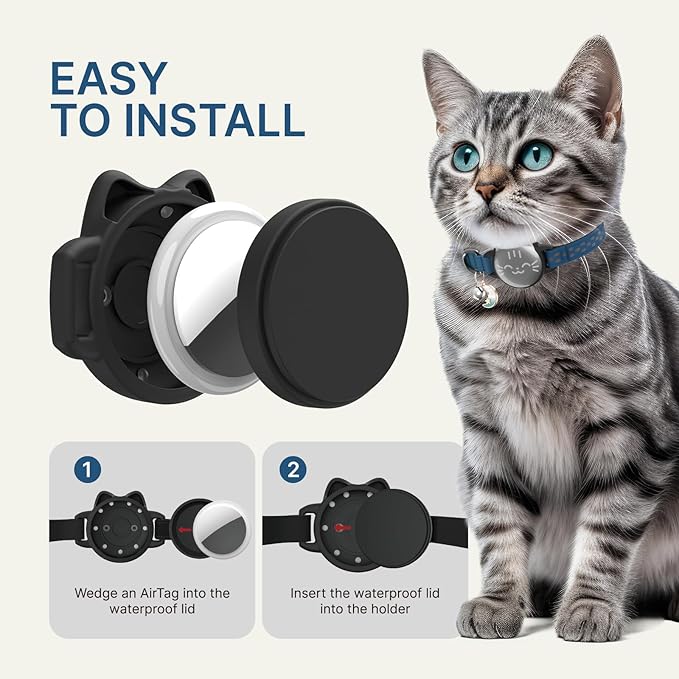 Waterproof Airtag Cat Collar, Breakaway Cat Airtag Collar with Luminous & Reflective Pattern Strap, Lightweight Kitten Collars for Apple Air tag, Hidden Holder for GPS Tracker - Cats, Kittens (9-13")