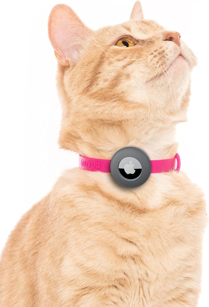 Airtag Breakaway Cat Collar - Soft, Comfortable, and Lightweight Safety Buckle Collar with Air Tag GPS Tracker Holder for Outdoor Cats and Sensitive Skin Kittens by Nuvuq (6 ⅞" to 10 ¼", Pink)