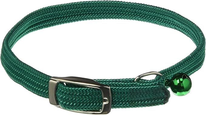 Kool Kat Elastic Cat Safety Collar with Bell, Green, 12"