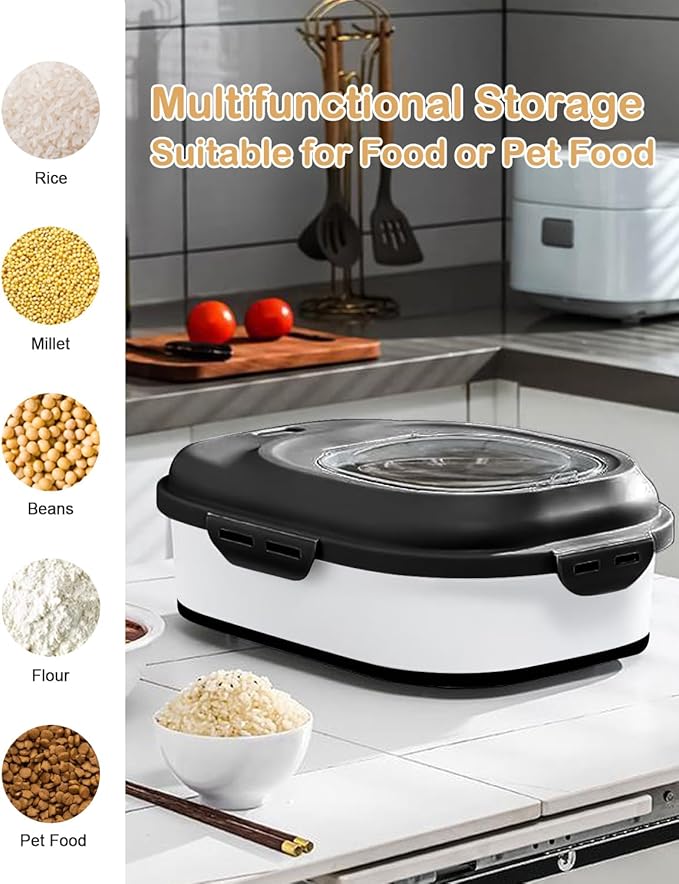 20-50 Lbs Food Storage Containers,Collapsible Rice Container with Wheel Airtight Locking Lid,Flour Storage Container with Small Food Container and Scoop,Suitable for Food,Rice,Pet Food,Flour