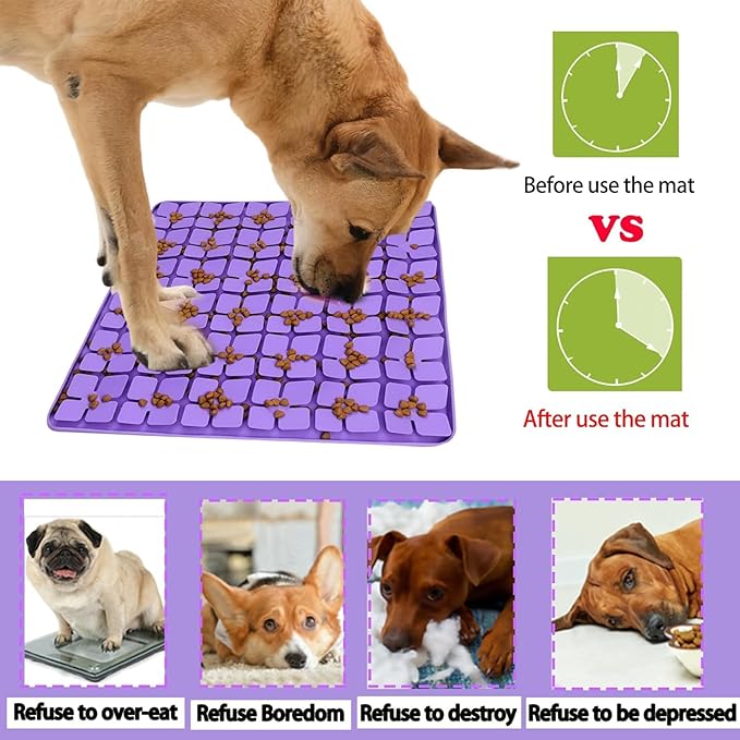 Dog Lick Mat & Snuffle Mat for Dogs – Slow Feeder Licking Mat with Suction Cups, Dog Enrichment Toys for Anxiety Relief, Training Smell & Natural Foraging, Slow Eating for Large Breed(Large Silicone)