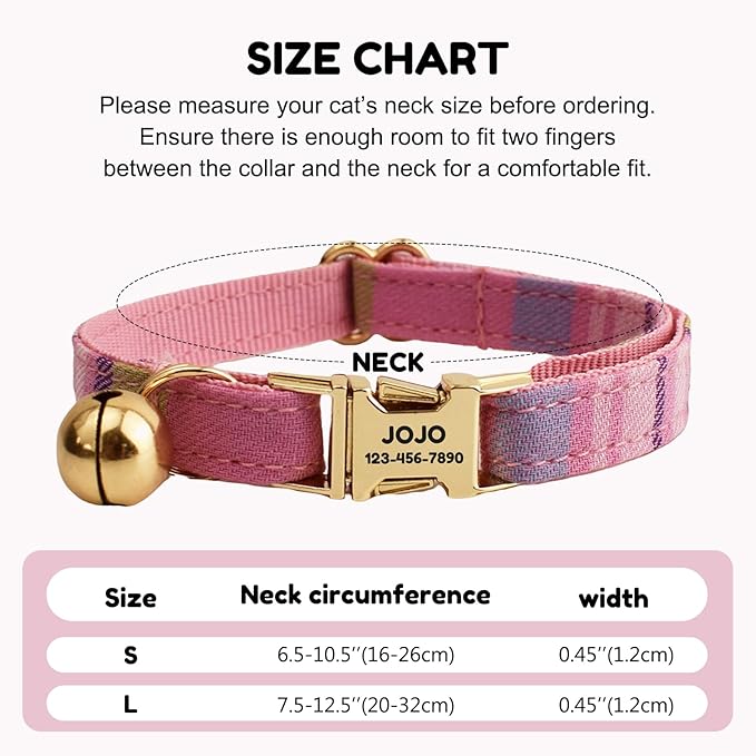 Plaid Polyester Personalized Cat Collar with Name & Owner Phone, Customizable Laser-Engraved, Charming Bell, Metal Buckle for Kittens and Cats - Matching Leash Available (Style-D)
