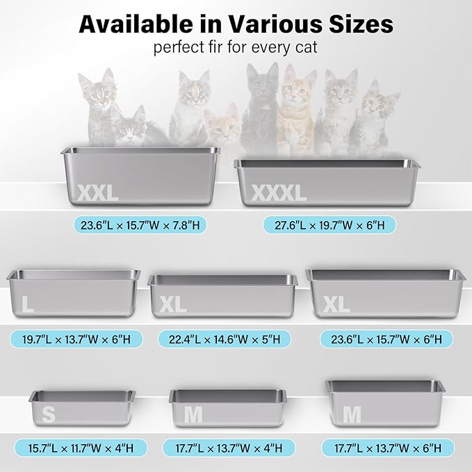 Stainless Steel Litter Box- 17.7" L x 13.77" W x 6" H Metal Cat Litter Box, Medium Cat Litterbox for Kitty or Rabbits,Non Stick, No Smell, Easy to Clean