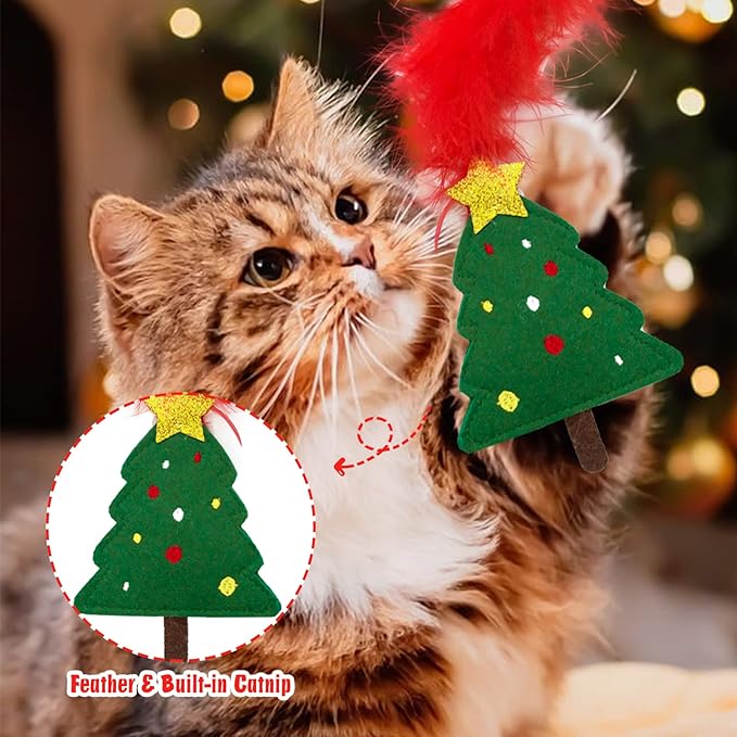 Cat Christmas Stocking, 10 Pack Gifts for Christmas, Interactive Feather Toy with Catnip, Cat Ball Toys, Crinkle Balls, Mice Toys for Indoor Cats & Kitten