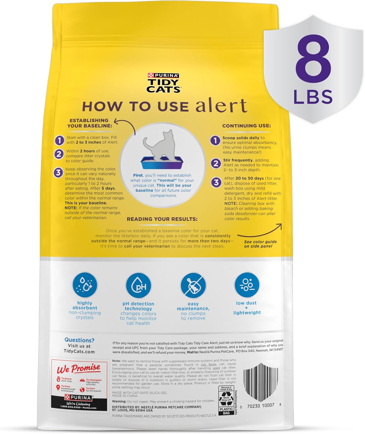 Purina Tidy Cats Tidy Care Alert Cat Health Monitoring Non Clumping Cat Litter with Silica Crystals - 8 lb. Bag (Pack of 2)