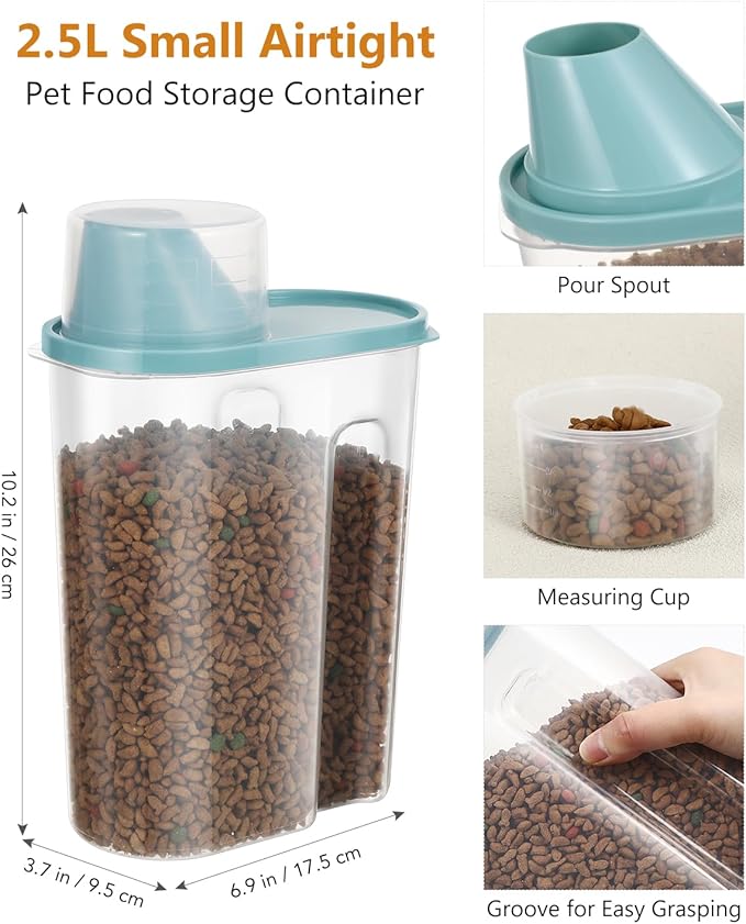 ANVS Dog Food Storage Container - Up to 20lbs Collapsible Dog Food Container with Casters, Scoop and 2.5L Small Pet Food Container to Keep Dry Pet Food Fresh (Khaki)