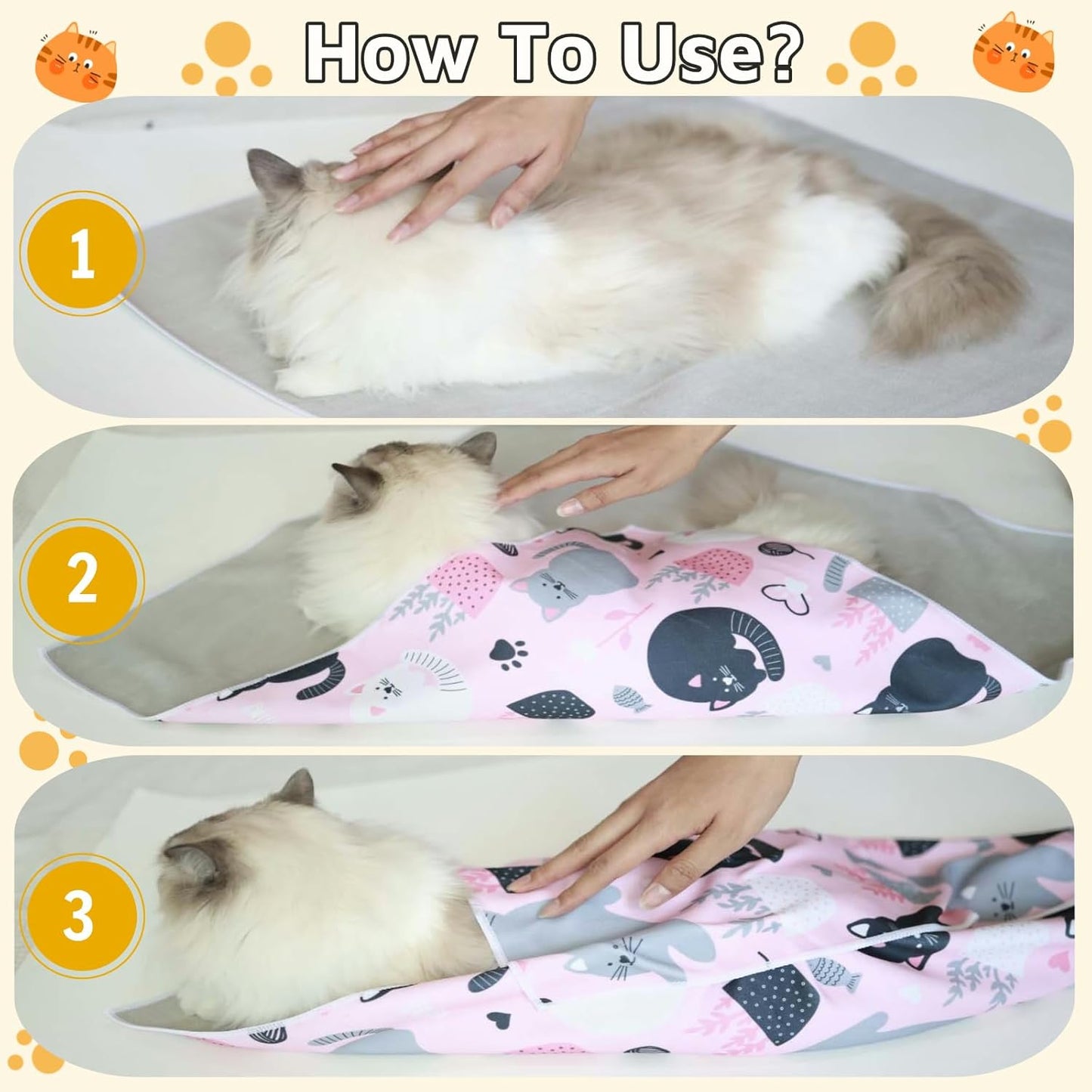 Cat Wrap for Grooming-Premium Cat Grooming Wrap Cat Restraint for Nail Clipping, Self-Adherent Soft Cat Blanket to Wrap Cat Anti-Scratch Anti-Escape Grooming Bag (Pink, XL(Within 17lbs))