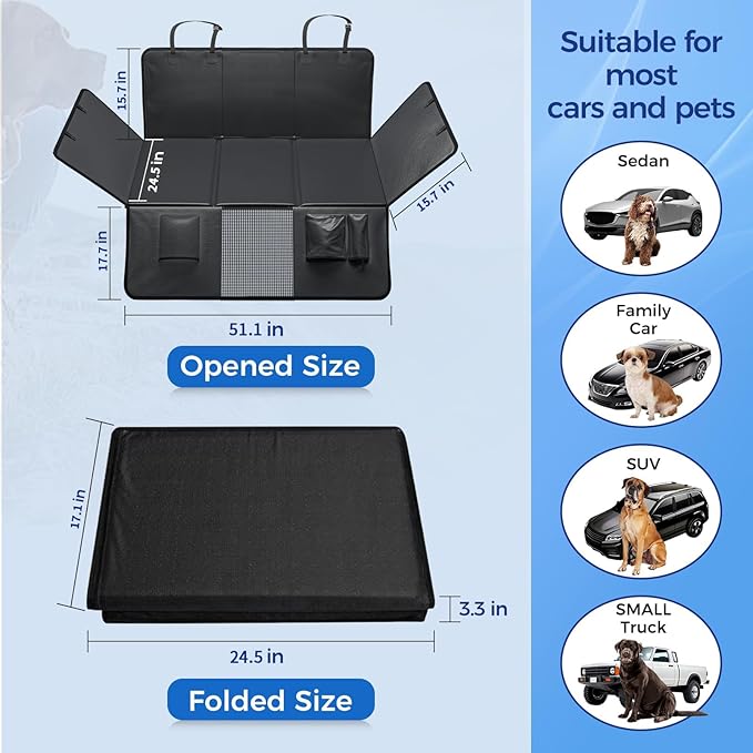 Back Seat Extender for Dogs,Hard Bottom Car Seat Cover,100% Waterproof 600D Heavy Durable Scratchproof Leather Car Dog Cover Back Seat,Non Slip Easy Clean Car Seat Protector,with Storage Bag