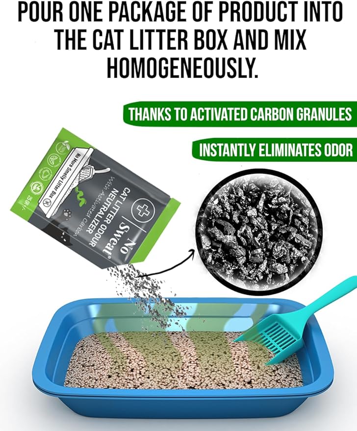 No Sweat Cat Litter Odor Neutralizer, Coconut Shell, Unscented, 5 Packs in One Box, 125 GR