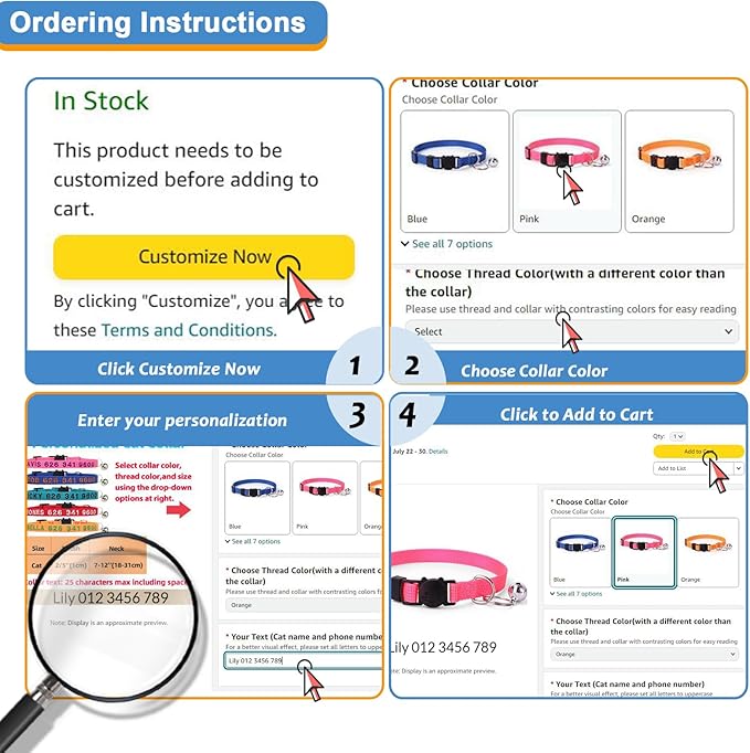 Personalized Cat Collars, Embroidered with Pet Name and Phone Number, Adjustable Nylon Breakaway Safety Release Buckle ID Collar,Custom Text with Bell for Cat or Kitten,Red