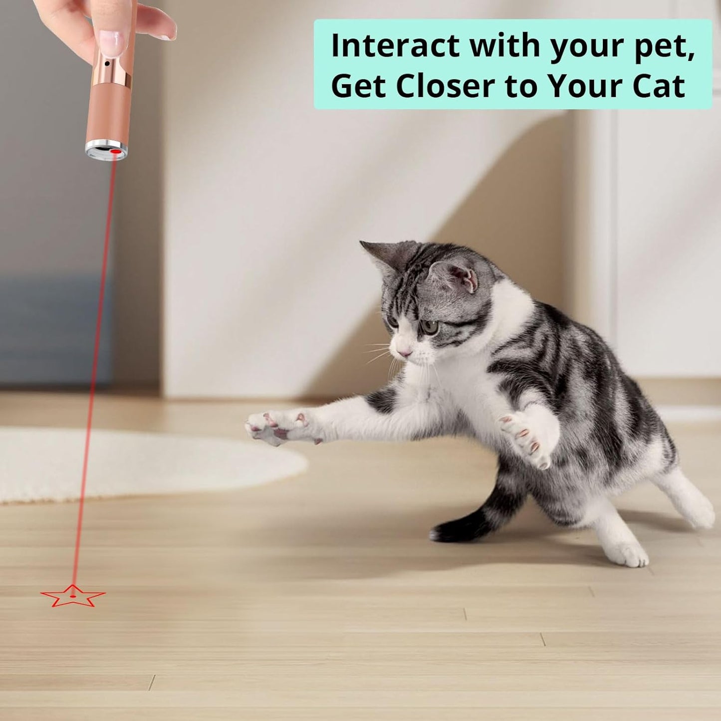 TBTeek Cat Toys for Indoor Cats, 2 Pieces, Rechargeable, 7 Adjustable Patterns, Interactive Kitten Pet Dog Red Dot Chase Light Toy for Cats Fun Playing Exercise(Rose Gold)