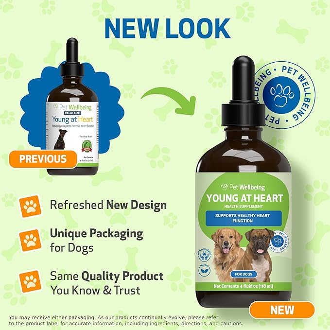 Pet Wellbeing Young at Heart for Dogs - Senior Heart Health Support, Cardiovascular Wellness & Vitality - NASC Certified & Vet-Formulated - 4 oz Liquid Formula