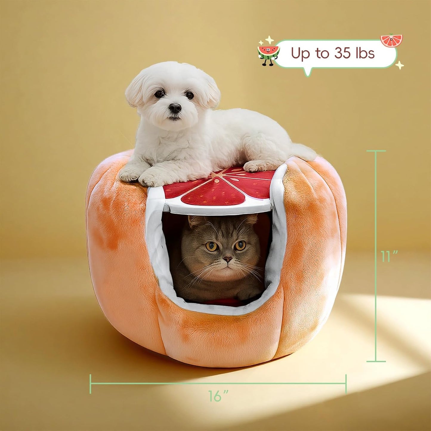 Cat Houses for Indoor Cats, Small Cat Tree with Sisal Ropes and Plush Perch, Cute Cat Bed Cave with Soft Pillow, Grapefruit Design