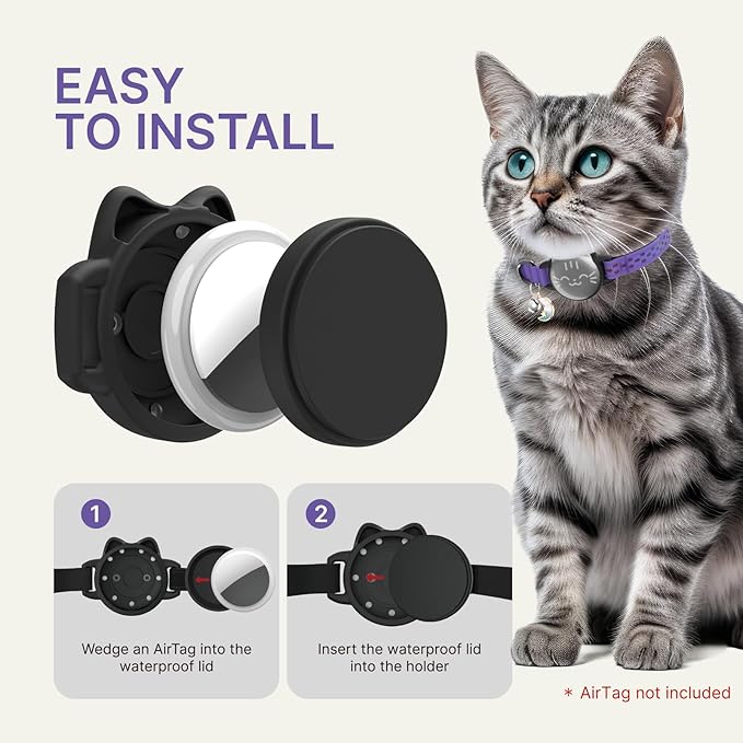 Waterproof Airtag Cat Collar, Breakaway Cat Airtag Collar with Luminous & Reflective Pattern Strap, Lightweight Kitten Collars for Apple Air tag, Hidden Holder for GPS Tracker - Cats, Kittens (9-13")