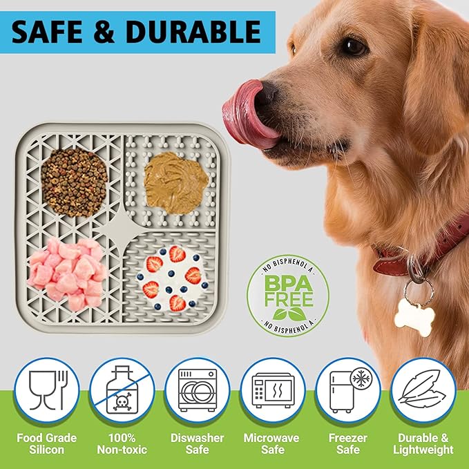 Lick Mat for Dogs, Dog Lick Mat with Suction Cups for Anxiety, Peanut Butter Dog Licking Mat Slow Feeder Dispensing Treater Lick Pad for Dogs Cats Grooming Bathing and Training (Grey)