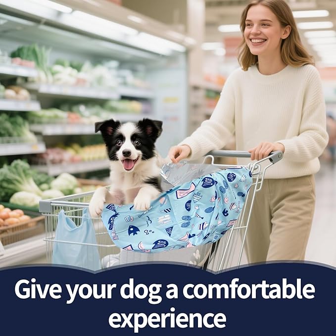 Shopping Cart Cover for Pets Dogs-Waterproof and Cooling Material,Portable and Easy-on Stretch Design with Carry Bag