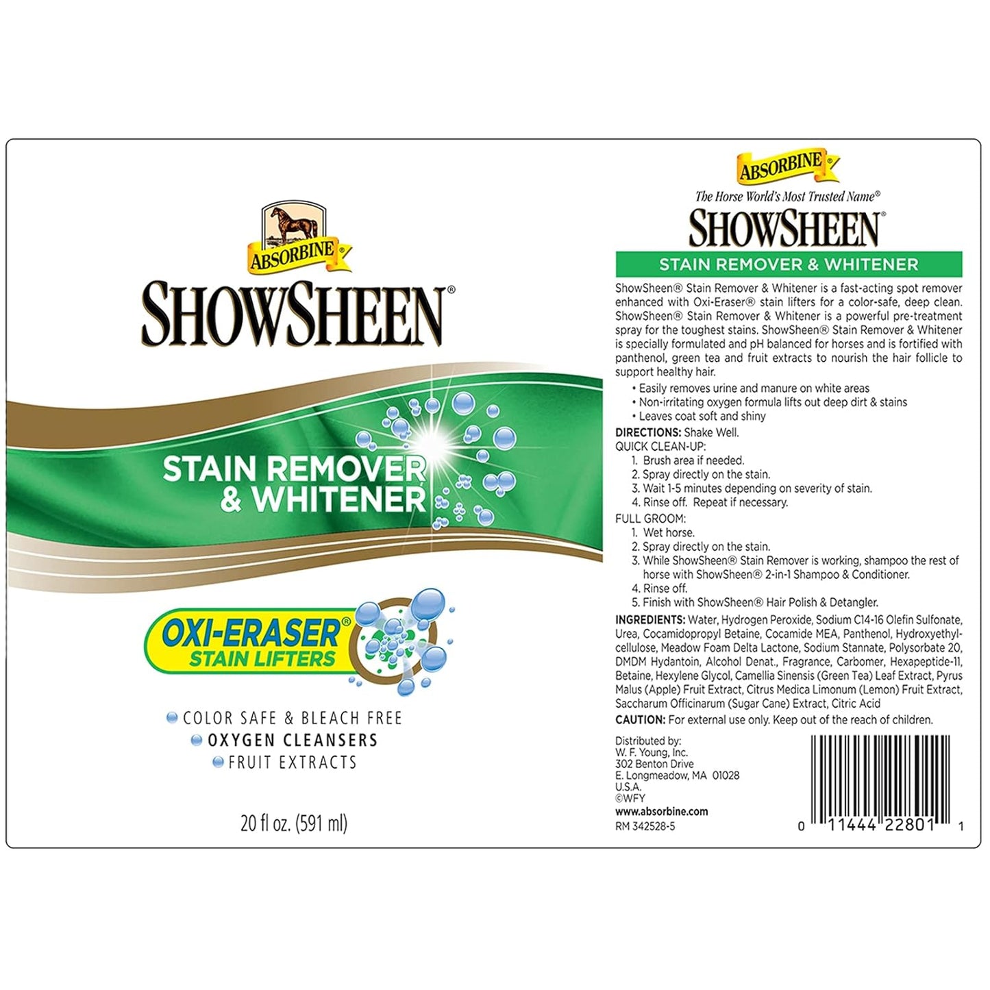Absorbine ShowSheen Stain Remover & Horse Whitener, Oxi-Eraser Stain Lifters, 20oz