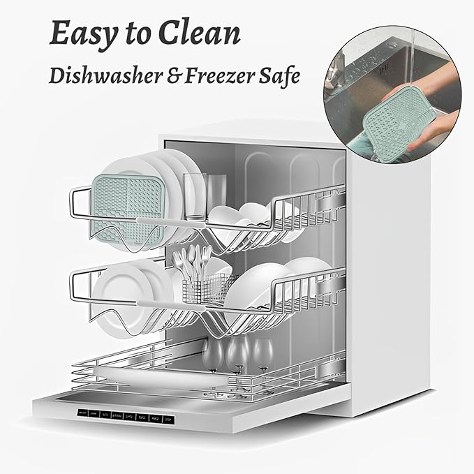 MateeyLife 2PCS Large Lick Mat for Dogs and Cats, Licking Mats for Dog Anxiety Relief, Cat Peanut Butter Lick Pad for Boredom Reducer, Dog Treat Mat Perfect for Bathing Grooming Gray&Beige